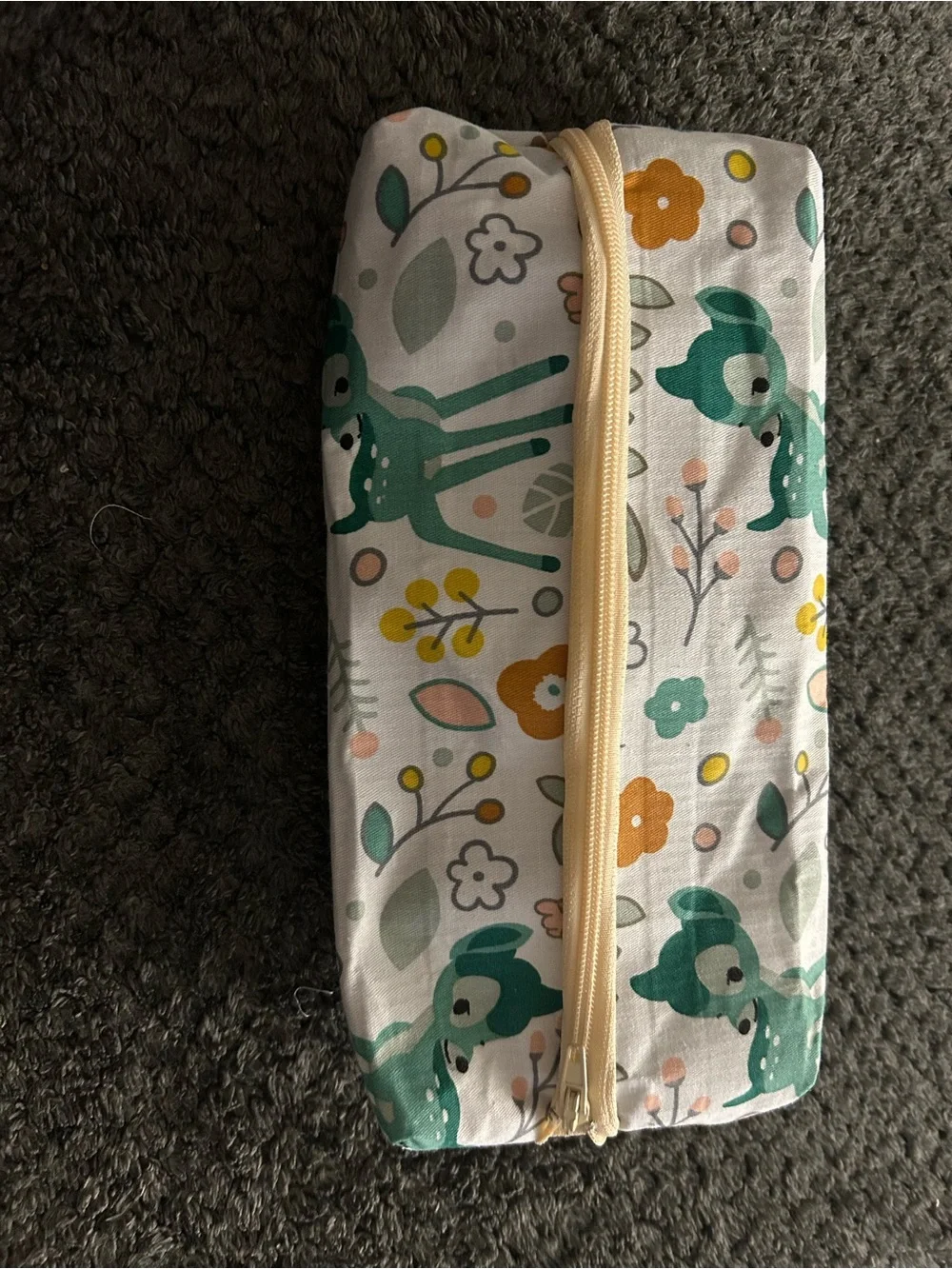 Hand Crafted Teal Deer & Floral Pencil Pouch with Cream Zipper
